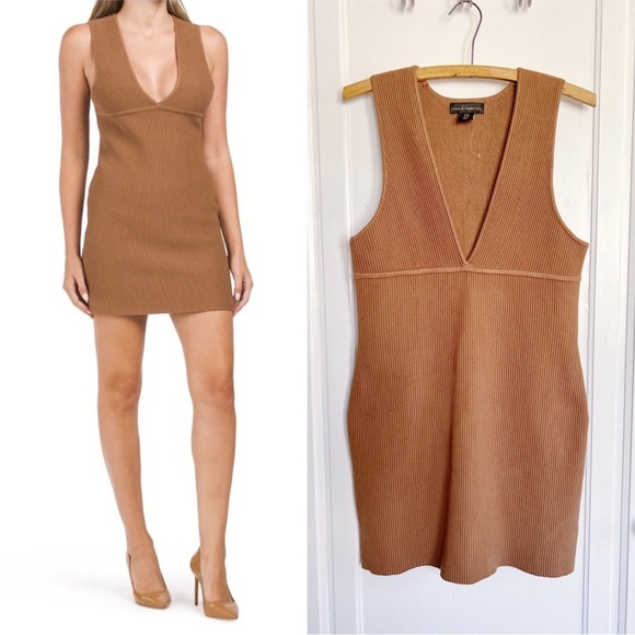 House of Harlow 1960 Dresses & Skirts - House of Harlow 1960 • Luxe Essentials Sleeveless V Neck Ribbed Mini Dress brown